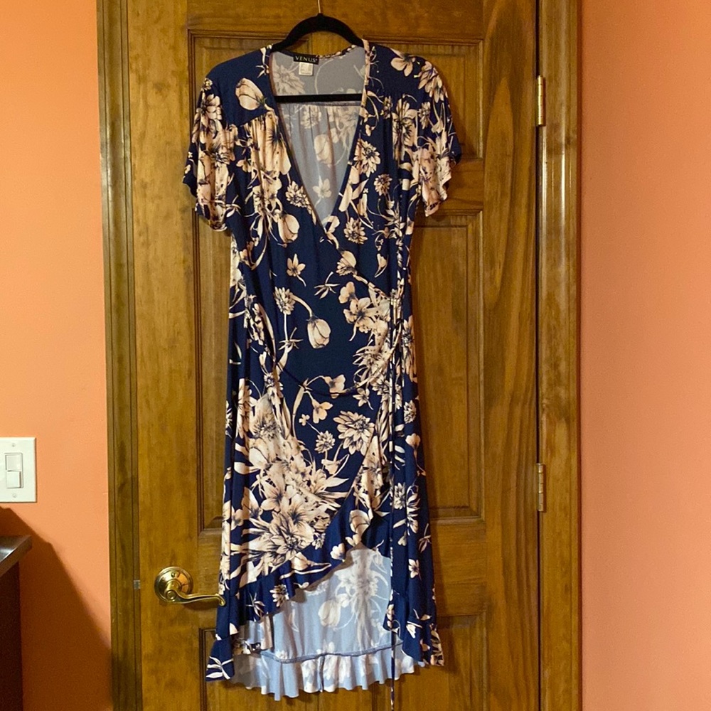 Blue and Light Pink Floral Hi-Lo Venus Dress